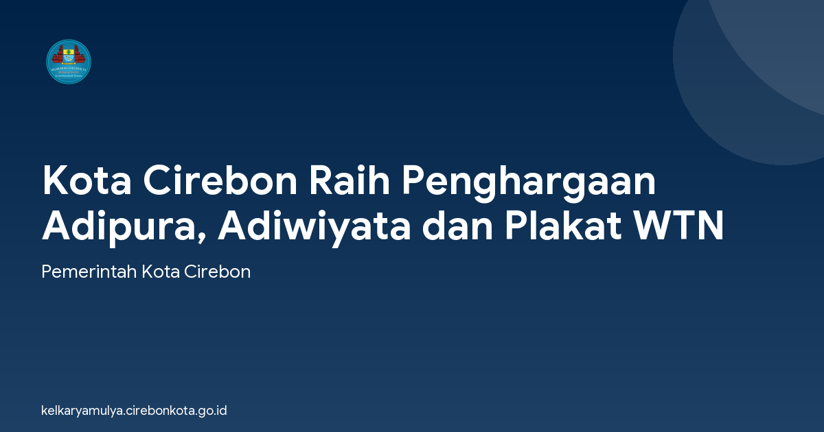 Kota Cirebon Raih Penghargaan Adipura, Adiwiyata dan Plakat WTN